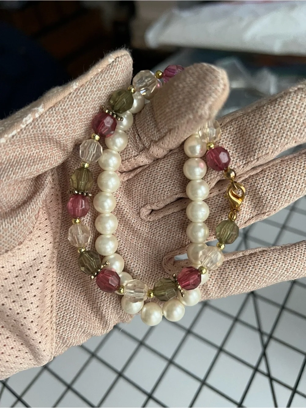 Vintage Faux Pearl & Multicolored Faceted Glass Bead Bracelet Set Lot of 2